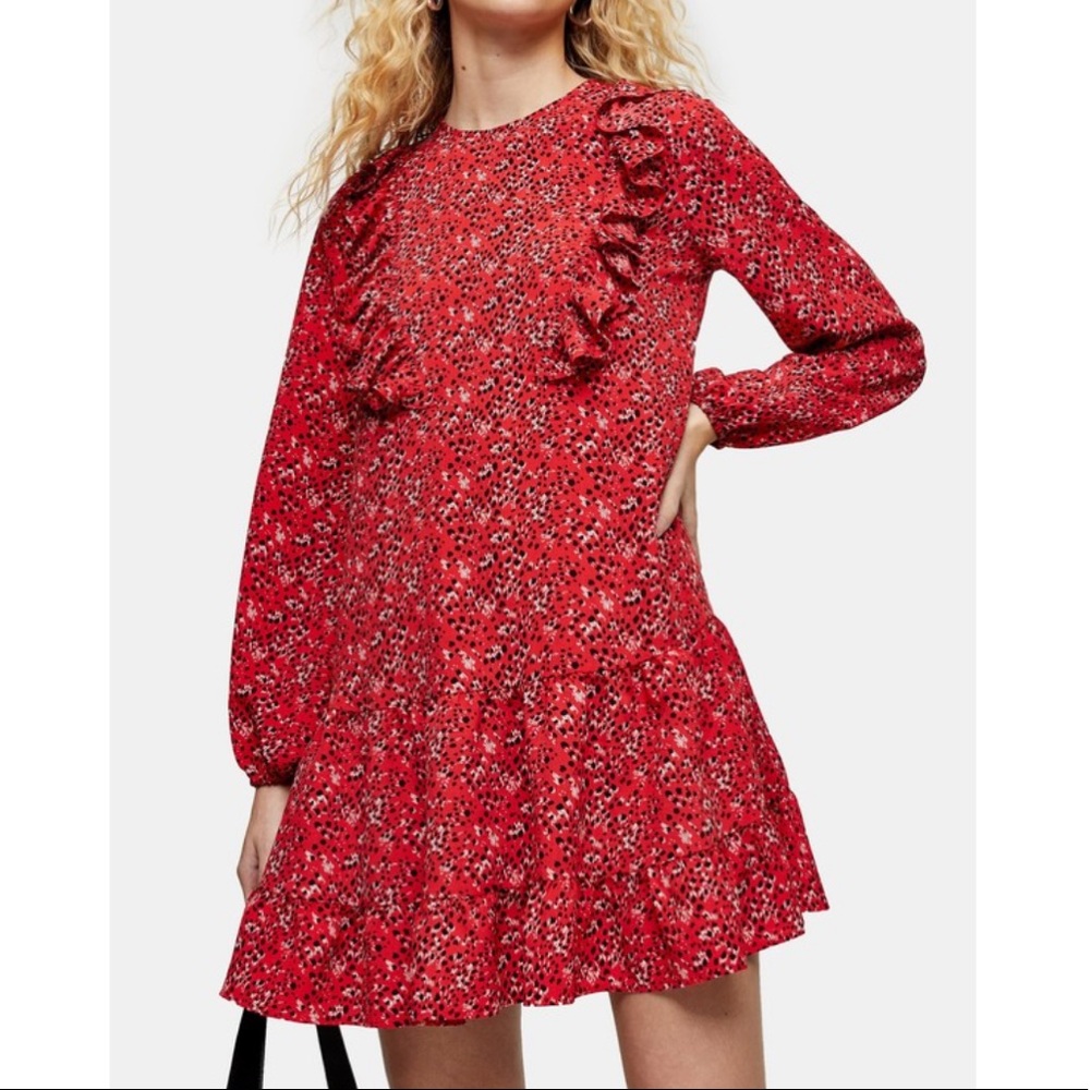 TOPSHOP Red Ruffle Chuck On Mini Dress🍎